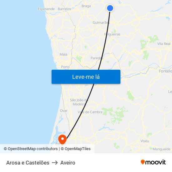 Arosa e Castelões to Aveiro map