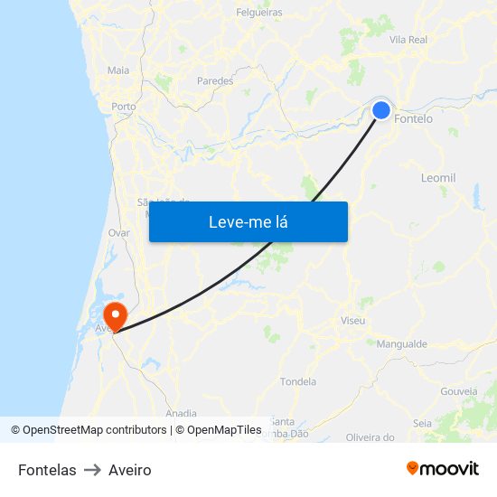 Fontelas to Aveiro map