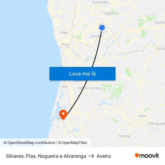 Silvares, Pias, Nogueira e Alvarenga to Aveiro map