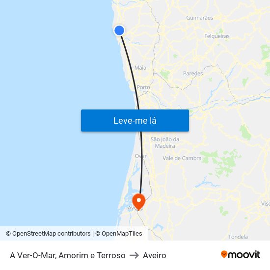 A Ver-O-Mar, Amorim e Terroso to Aveiro map