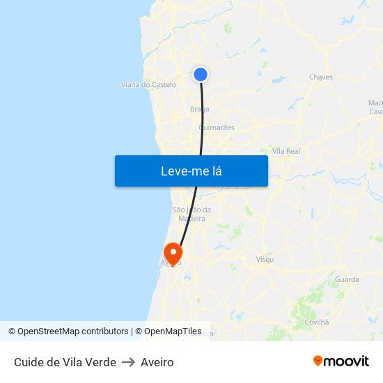 Cuide de Vila Verde to Aveiro map