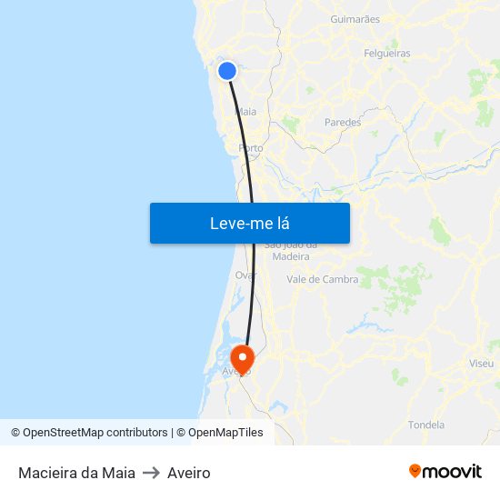 Macieira da Maia to Aveiro map