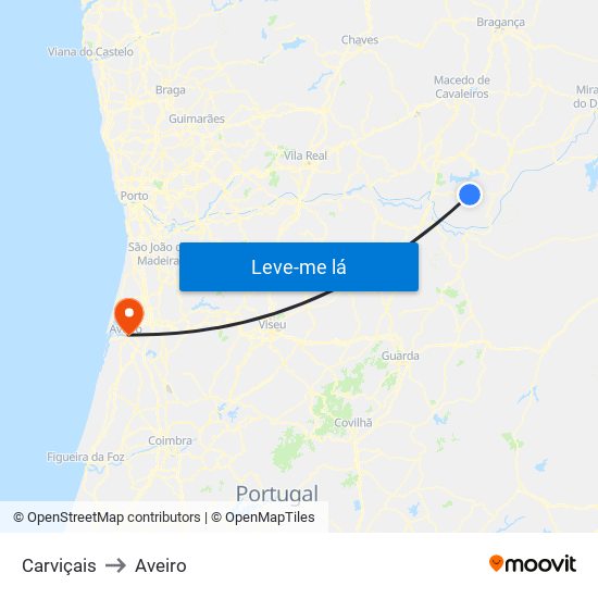 Carviçais to Aveiro map