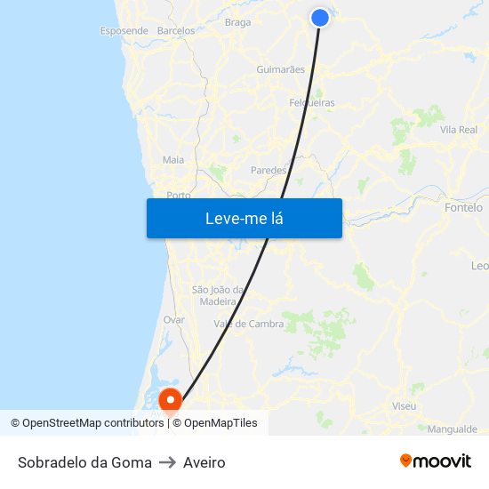 Sobradelo da Goma to Aveiro map