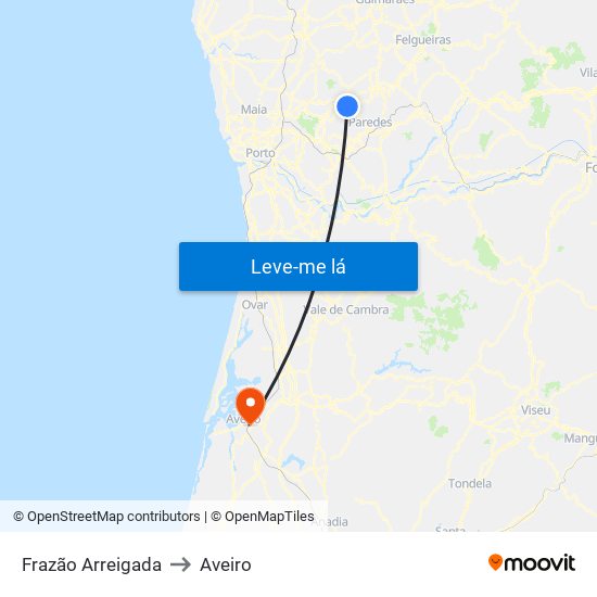 Frazão Arreigada to Aveiro map