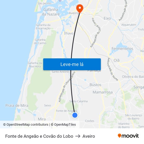 Fonte de Angeão e Covão do Lobo to Aveiro map