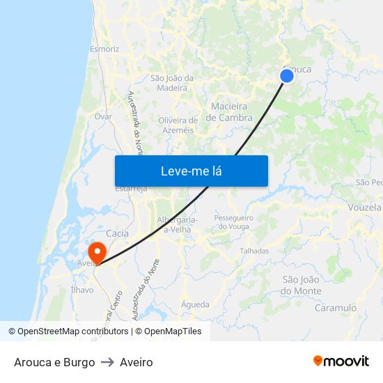 Arouca e Burgo to Aveiro map