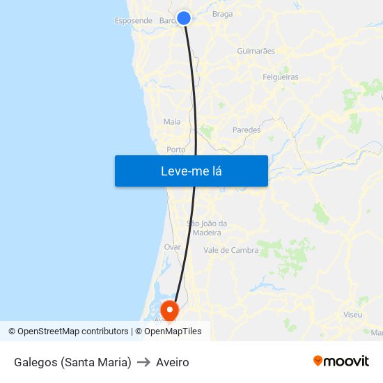 Galegos (Santa Maria) to Aveiro map
