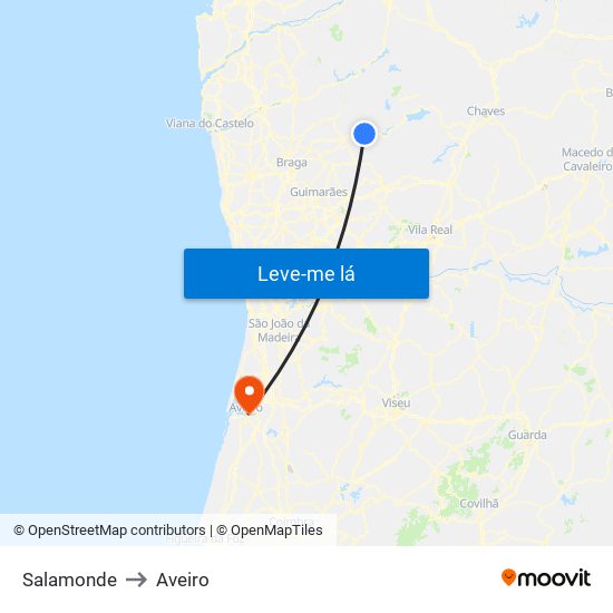 Salamonde to Aveiro map