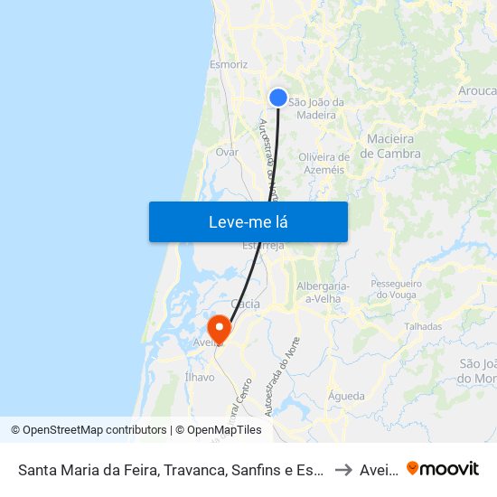 Santa Maria da Feira, Travanca, Sanfins e Espargo to Aveiro map