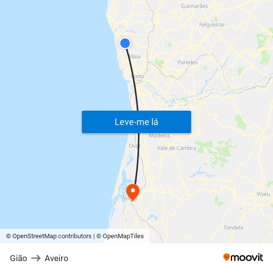 Gião to Aveiro map