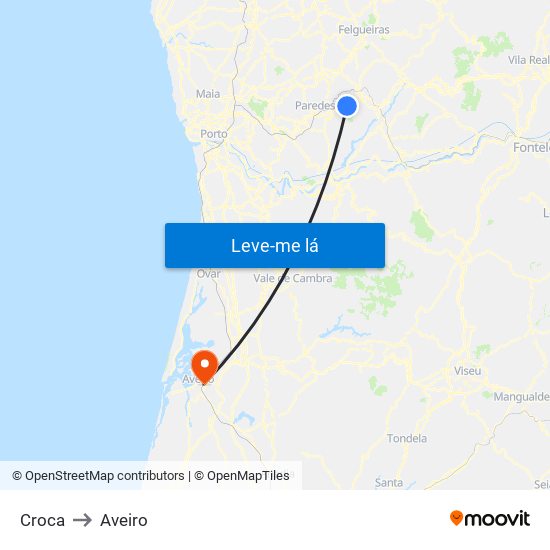 Croca to Aveiro map