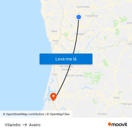 Vilarinho to Aveiro map