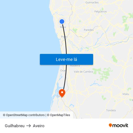 Guilhabreu to Aveiro map