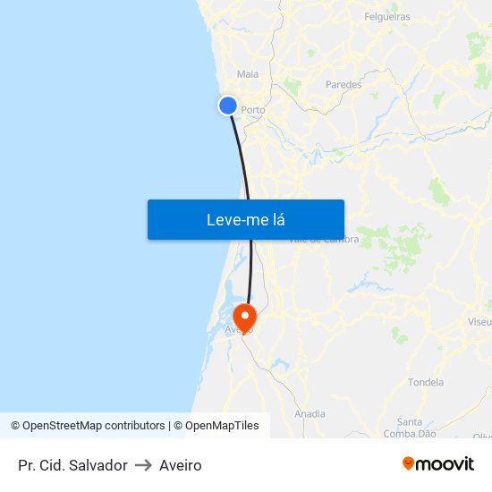 Pr. Cid. Salvador to Aveiro map