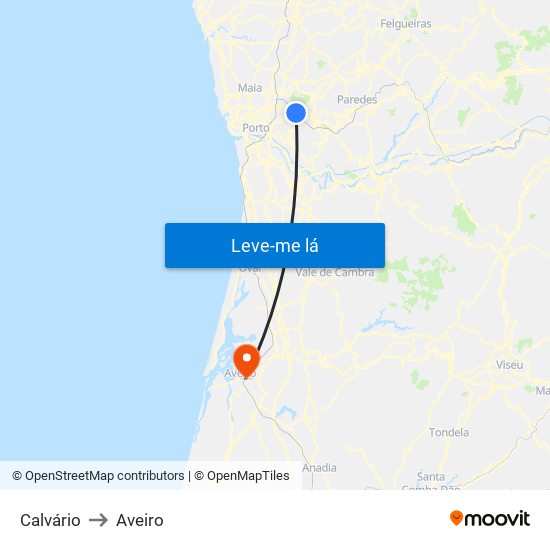 Calvário to Aveiro map