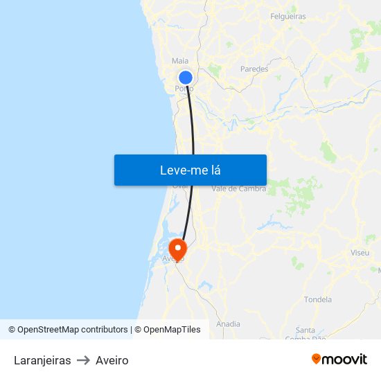 Laranjeiras to Aveiro map