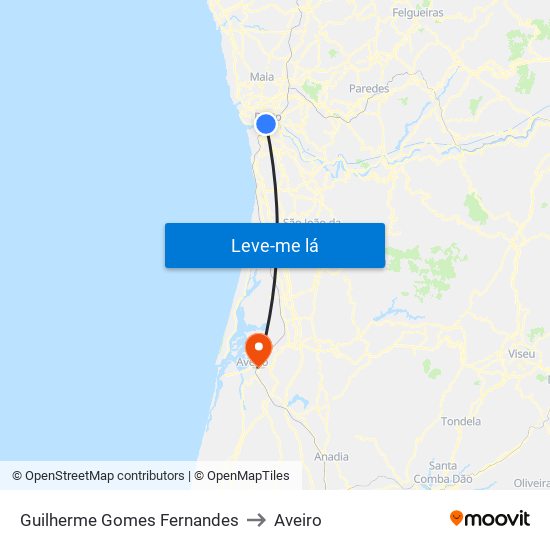 Guilherme Gomes Fernandes to Aveiro map