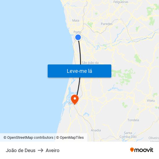João de Deus to Aveiro map