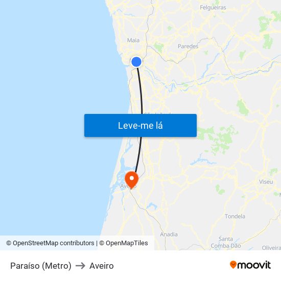 Paraíso (Metro) to Aveiro map