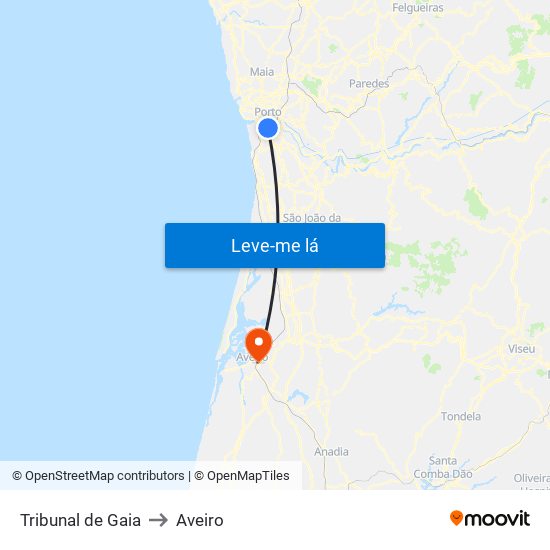 Tribunal de Gaia to Aveiro map