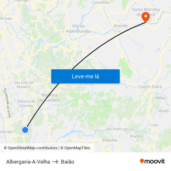 Albergaria-A-Velha to Baião map