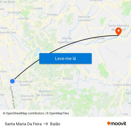 Santa Maria Da Feira to Baião map