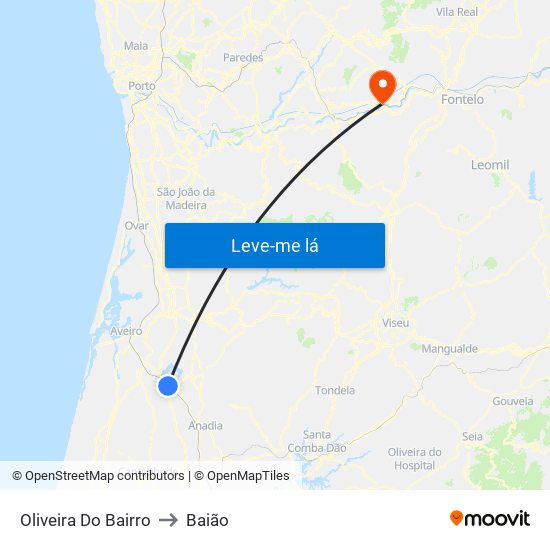 Oliveira Do Bairro to Baião map