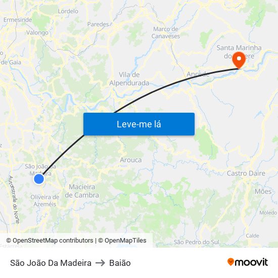 São João Da Madeira to Baião map