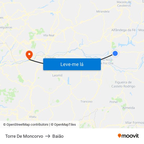 Torre De Moncorvo to Baião map