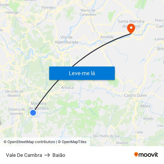 Vale De Cambra to Baião map