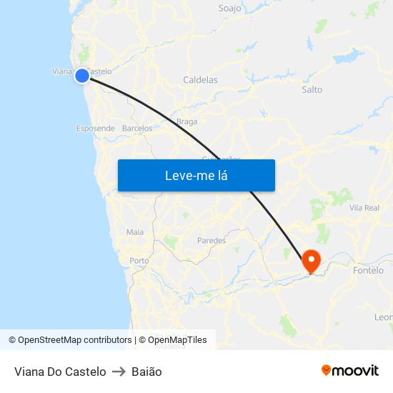 Viana Do Castelo to Baião map