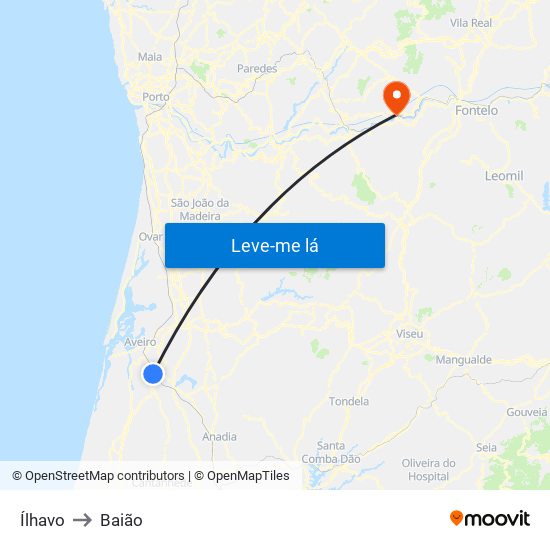 Ílhavo to Baião map