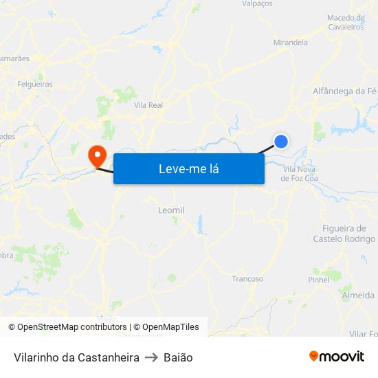 Vilarinho da Castanheira to Baião map