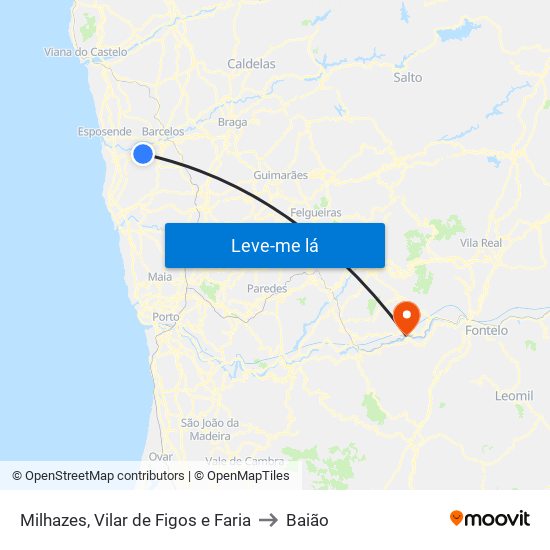Milhazes, Vilar de Figos e Faria to Baião map