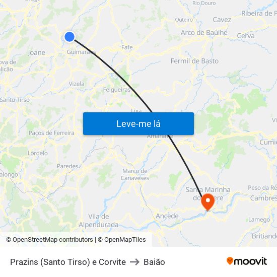 Prazins (Santo Tirso) e Corvite to Baião map