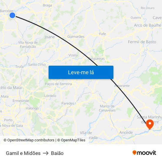 Gamil e Midões to Baião map