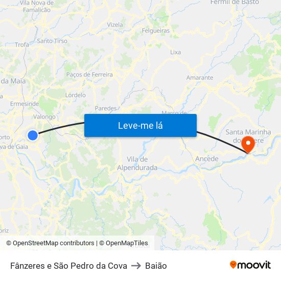 Fânzeres e São Pedro da Cova to Baião map