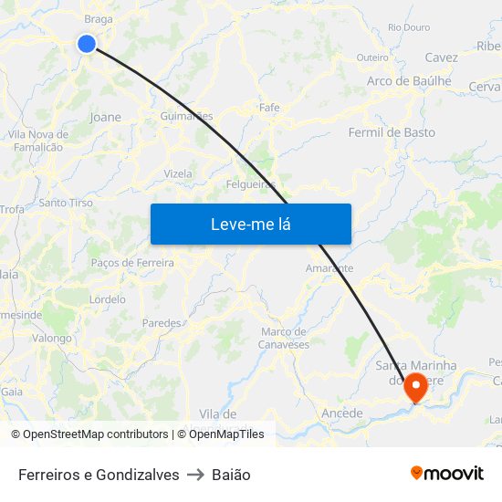 Ferreiros e Gondizalves to Baião map