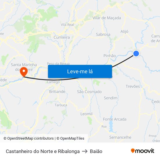 Castanheiro do Norte e Ribalonga to Baião map