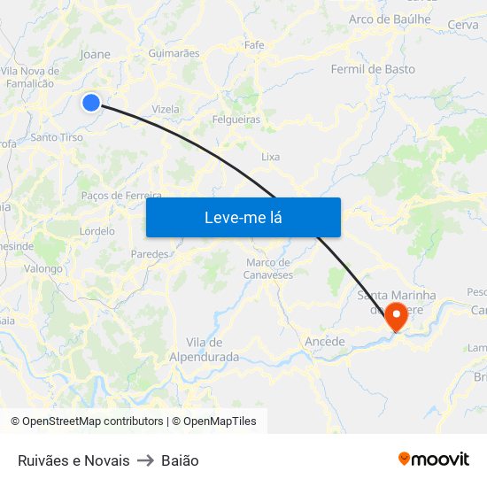 Ruivães e Novais to Baião map