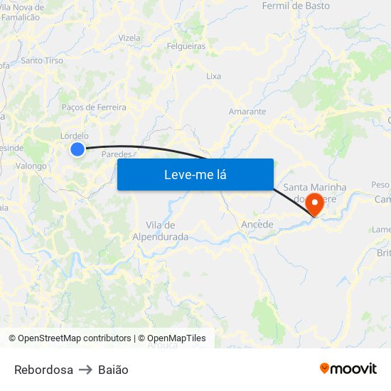 Rebordosa to Baião map