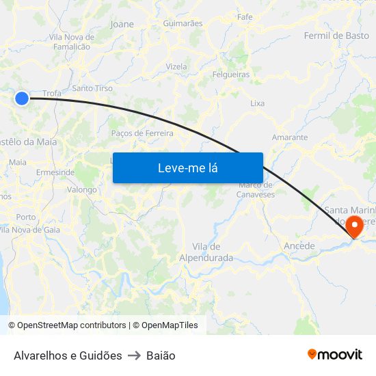 Alvarelhos e Guidões to Baião map