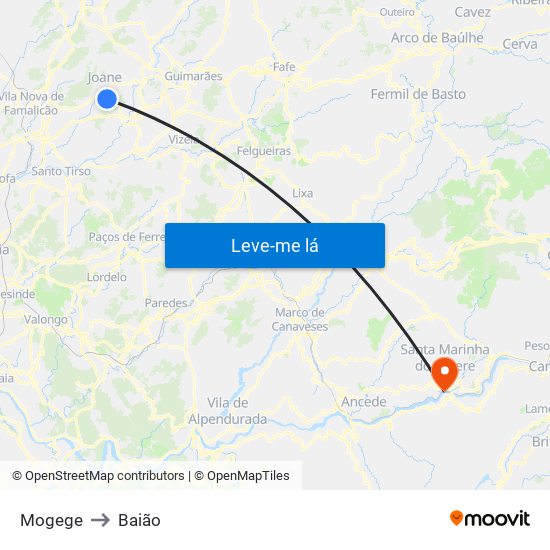 Mogege to Baião map