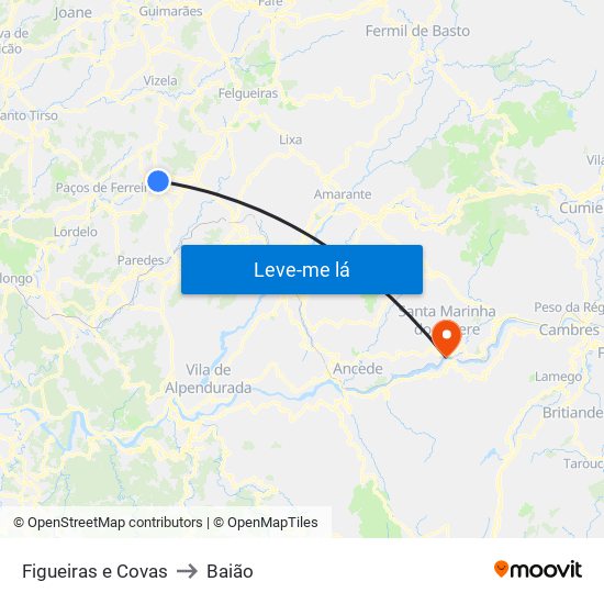 Figueiras e Covas to Baião map
