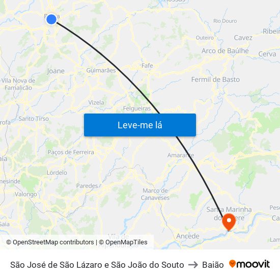 São José de São Lázaro e São João do Souto to Baião map