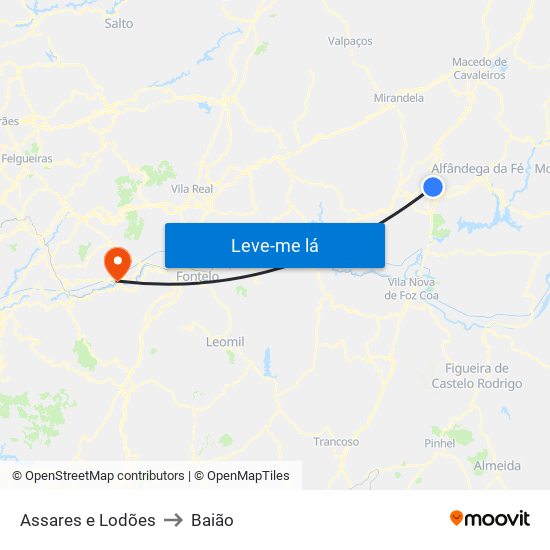 Assares e Lodões to Baião map