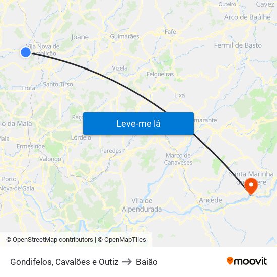 Gondifelos, Cavalões e Outiz to Baião map