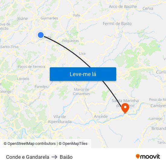 Conde e Gandarela to Baião map