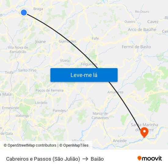 Cabreiros e Passos (São Julião) to Baião map